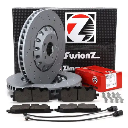 Zimmermann FORMULA Z Bremsscheiben + Bel&auml;ge + Sensor f&uuml;r AUDI A6 C8 A7 A8 Q7 Touareg vorne