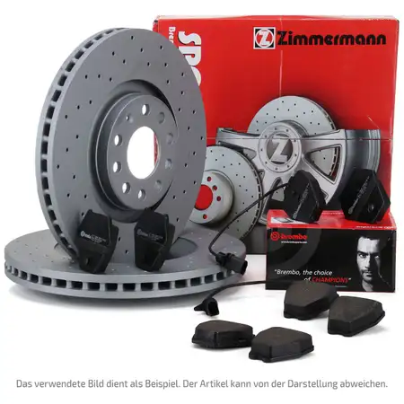 Zimmermann SPORT Bremsscheiben + BREMBO Bel&auml;ge + Wako f&uuml;r AUDI A6 C5 4.2/S6 vorne