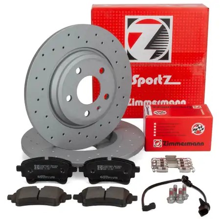 Zimmermann SPORT Bremsscheiben + Bremsbel&auml;ge + Sensor f&uuml;r AUDI A4 8W B9 A5 F5 hinten