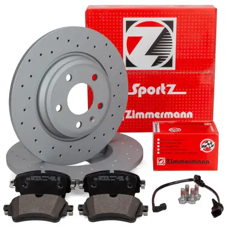 Zimmermann SPORT Brake Discs + Pads + Sensor for AUDI A6 C8 A7 4K Q5 FY PR-1KD (Rear)