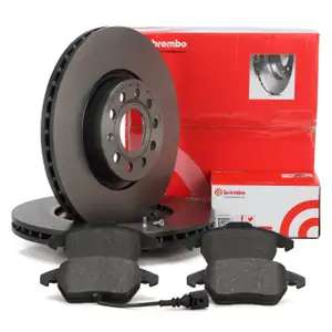 BREMBO Bremsscheiben + Bel&auml;ge + Wako f&uuml;r AUDI A1 8X A3 8P VW Golf 5 GTI vorne