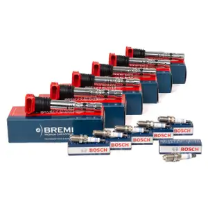 6x BREMI Z&uuml;ndspule + 6x BOSCH Z&uuml;ndkerze f&uuml;r AUDI A4 B6 B7 A6 C5 A8 4E 3.0 218/220 PS