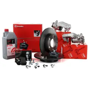 BREMBO Bremsscheiben Bel&auml;ge Bremsfl&uuml;ssigkeit TRW Bremssattel f&uuml;r AUDI SEAT SKODA VW hinten