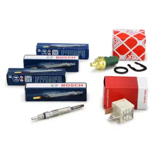 4x BOSCH Glühkerze + Vorglührelais + Temperaturgeber für VW Golf 4 Passat 1.9 TDI
