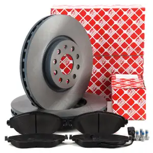 febi Bremsscheiben + Bel&auml;ge + Sensor f&uuml;r VW Tiguan Sharan Alhambra Tarraco PR-1LW vorne