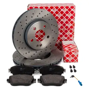 febi Bremsscheiben + Bel&auml;ge + Sensor f&uuml;r MERCEDES W176 W246 C/X117 mit Sportpaket vorne