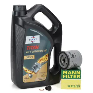 5L FUCHS TITAN 0W-20 Motoröl + MANN Ölfilter für VW Golf 7 8 Passat Polo 5 6 1.0-1.5 TSI