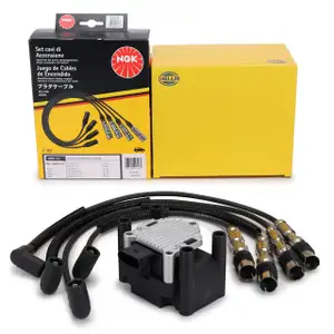 HELLA Zündspule + NGK Zündkabelsatz für VW Golf 6 Polo 5 Touran AUDI A1 8X A3 8P 1.2 TSI