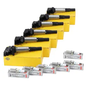 6x HELLA Z&uuml;ndspule + 6x NGK Z&uuml;ndkerze f&uuml;r BMW E81-88 E90-93 E60 E61 E63 E64 E65 X1 X3 N52
