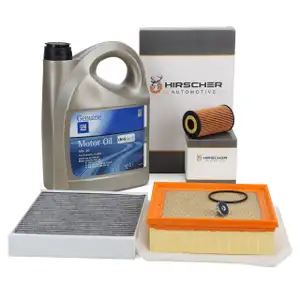 HIRSCHER Filterset + 5L ORIGINAL 5W30 dexos2 Motor&ouml;l f&uuml;r OPEL Meriva B 1.4 bis 06.2012