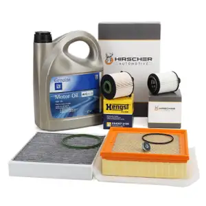 HIRSCHER Filterset 4-tlg + 5L ORIGINAL 5W30 dexos2 für OPEL Meriva B 1.3 CDTI bis 06.2012