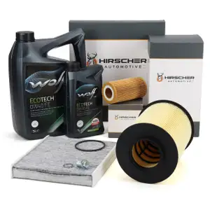 HIRSCHER Filterset + 6L WOLF ECOTECH 0W40 FE Motor&ouml;l f&uuml;r FORD Focus 2 MK2 2.5 RS/500