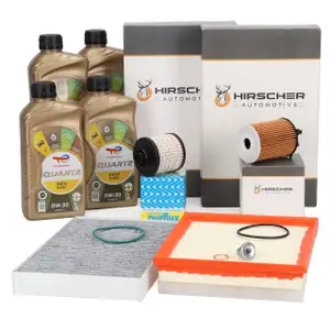 HIRSCHER Filterset 4-tlg + TOTAL 0W-30 Motor&ouml;l f&uuml;r CITROEN Aircross OPEL Crossland 1.6 D