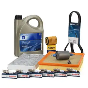 Filterset 4-tlg + 6x BOSCH Z&uuml;ndkerze + Keilriemen 5L f&uuml;r OPEL MOTOR&Ouml;L 5W30 Signum Vectra C