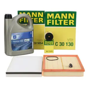 MANN Filterset + 5L ORIGINAL 5W30 dexos1 Gen3 Motor&ouml;l f&uuml;r OPEL G H 1.2 1.4 bis Motor-Nr.