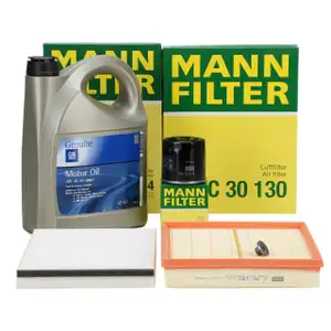 MANN Filterset + 5L ORIGINAL 5W30 dexos2 Motor&ouml;l f&uuml;r OPEL Astra G H Zafira A 1.4-2.0 OPC