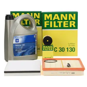 MANN Filterset + 5L ORIGINAL 5W30 dexos2 Motor&ouml;l f&uuml;r OPEL G H 1.2 16V 1.4 bis Motor-Nr.