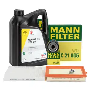 MANN Filterset Filterpaket + 5L ORIGINAL 0W20 Motor&ouml;l f&uuml;r OPEL Adam M13 1.0 90/115 PS