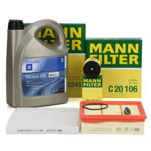 MANN Filterset + 5L ORIGINAL 5W30 dexos1 Gen3 Motor&ouml;l f&uuml;r OPEL Corsa D 1.0 1.2 1.4 bis