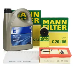 MANN Filterset + 5L ORIGINAL 5W30 dexos2 Motor&ouml;l f&uuml;r OPEL Corsa D 1.0 1.2 1.4 bis Motor