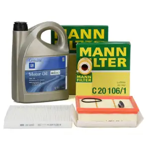 MANN Filterset + 5L ORIGINAL 5W30 dexos1 Gen3 Motor&ouml;l f&uuml;r OPEL Corsa D E 1.4/1.6 Turbo/OPC