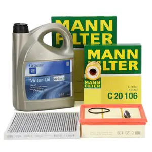 MANN Filterset + 5L ORIGINAL 5W30 dexos1 Gen3 Motor&ouml;l f&uuml;r OPEL D 1.0 1.2 1.4 + E 1.2 1.4