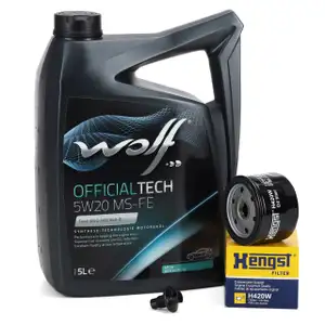 5L WOLF OFFICIALTECH 5W20 MS-FE Motor&ouml;l + HENGST &Ouml;lfilter f&uuml;r FORD 4 1.0/1.5 EcoBoost