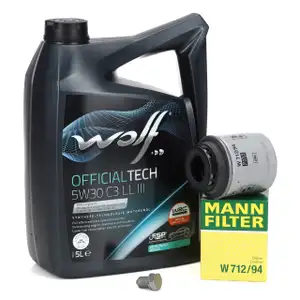 5L WOLF 5W30 C3 LL 3 Motor&ouml;l + MANN &Ouml;lfilter f&uuml;r VW Golf 6 Passat B6 B7 Polo 5 1.2/1.4 TSI