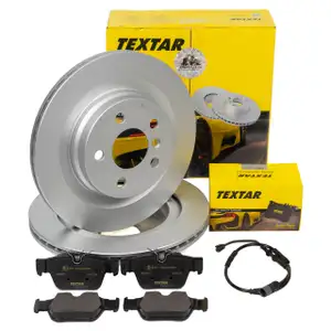 TEXTAR Brake Discs + Brake Pads + Sensor for BMW 2 Series 218i, 216/218d with M Technology (rear)