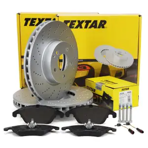 TEXTAR Brake Discs + Pads + 2x Sensors for MERCEDES C204 A207 S212 with Sport Package (Front)