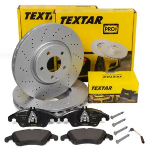TEXTAR Bremsscheiben + Bremsbel&auml;ge + Sensor f&uuml;r MERCEDES CLS C218 X218 vorne