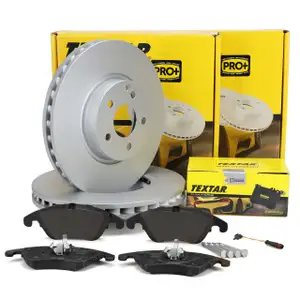 TEXTAR Bremsscheiben + Bremsbel&auml;ge + Sensor f&uuml;r MERCEDES W204 S204 W212 S212 R172 vorne