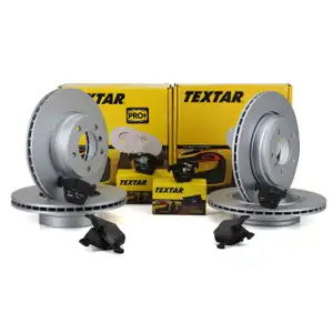 TEXTAR Bremsscheiben + Bel&auml;ge f&uuml;r BMW 5er E60 E61 520-525i 520d 525d vorne + hinten