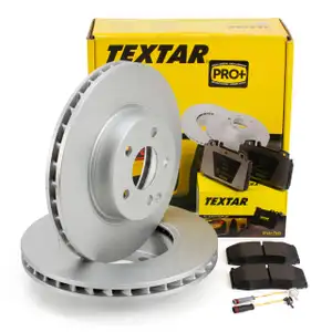 TEXTAR Brake Discs + Brake Pads + Sensor for Mercedes E-Class W211, S211, CLS C219 (Front)