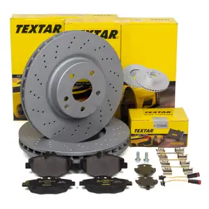 TEXTAR Brake Discs + Pads + Sensor for MERCEDES W211 E200/220CDI with Sport Package (Front)