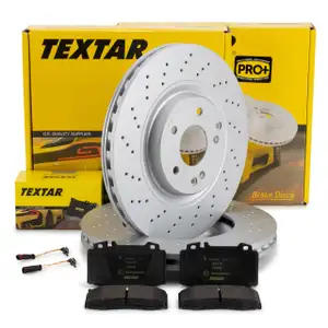 TEXTAR Bremsscheiben + Bremsbel&auml;ge + Sensor f&uuml;r MERCEDES C-Klasse W203 S203 SLK R171 vorne