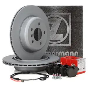 ZIMMERMANN Bremsscheiben + Bel&auml;ge + Sensor f&uuml;r BMW 5er Touring 520-530i 518-525d hinten