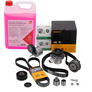 CONTI Zahnriemensatz + Wapu + Keilriemen + 5L Frostschutz f&uuml;r VW Transporter T6 2.0 TDI