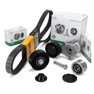 CONTI Keilrippenriemen + INA Spanner + Rolle + Freilauf f&uuml;r BMW E81 E90 E60 X3 X5 N52 N53