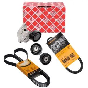 2x CONTI Keilrippenriemen + febi Spanner + Rollen f&uuml;r BMW E46 E39 X5 M52 M54 bis 09.2002