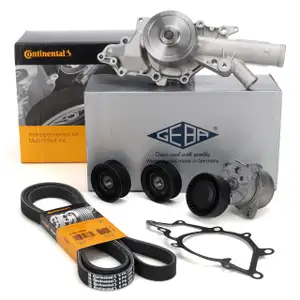 CONTI Keilrippenriemen Satz + GEBA Wasserpumpe für MERCEDES W203 W204 C209 OM646 OM647