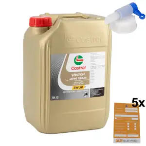 20L CASTROL VECTON LONG DRAIN 5W-30 E7 CUMMINS SCANIA VOLVO Abf&uuml;llhahn &Ouml;lwechselzettel
