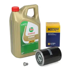 5L CASTROL EDGE 5W-30 LL Motor&ouml;l + HENGST &Ouml;lfilter f&uuml;r AUDI A4 B5 B6 B7 SEAT Exeo 1.8 T