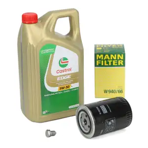5L CASTROL EDGE 5W-30 LL Motor&ouml;l + MANN &Ouml;lfilter f&uuml;r AUDI A4 B5 B6 B7 SEAT Exeo 1.8 T