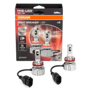 2x OSRAM H16 NIGHT BREAKER LED für SMART Lampe mit Straßenzulassung 12V 4W PGJ19-3 6.000K