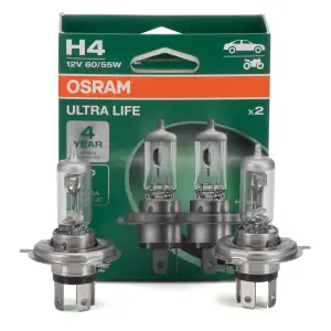 2x OSRAM H4 ULTRA LIFE Glühlampen Box Halogen LongLife 12V 60/55W P43t 64193ULT-2HB