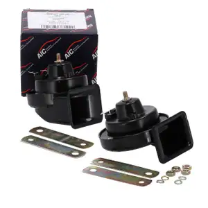 2x AIC HOCH+TIEFTON Fanfare Signalhorn + Halter f&uuml;r VW Golf 2 4 Sharan 7M T4 AUDI S3 8L1