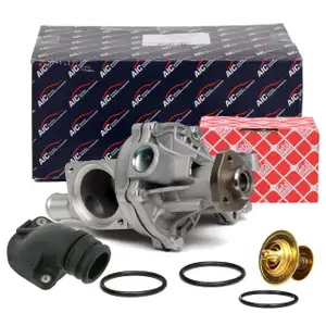AIC Wasserpumpe + Thermostat + febi Flansch f&uuml;r VW Golf 3 Passat B3/B4 Vento 1.8 2.0 1.9D