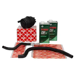 febi Ausgleichsbeh&auml;lter + Hydraulikschl&auml;uche + 2L PENTOSIN Servo&ouml;l f&uuml;r BMW 3er E46 M52 M54