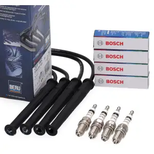 BERU Z&uuml;ndkabelsatz + 4x BOSCH Z&uuml;ndkerze f&uuml;r RENAULT Kangoo 10.97-04.98 Twingo 2 1.2 58 PS